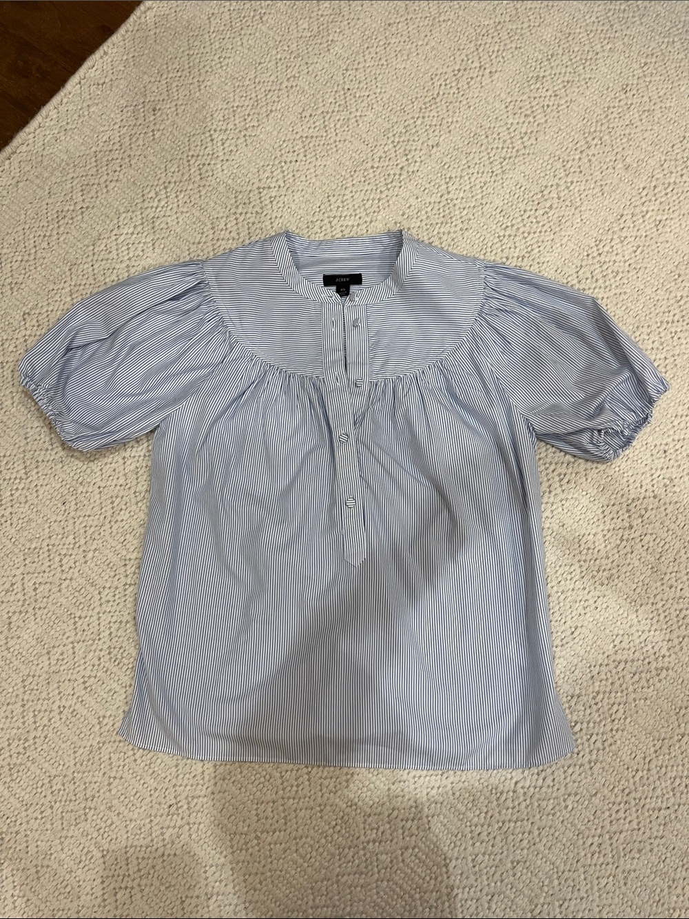 J. Crew Blue & White Striped Puff-Sleeve Blouse